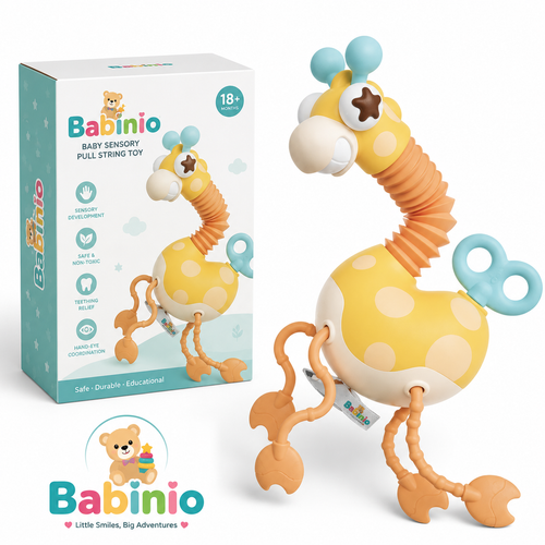 Babinio Baby Sensory Pull String Giraffe Toy - Teething & Development Toy for Toddlers 18+ Months