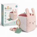 Babinio Baby Activity Cube - Plush Bunny Sensory Toy with Teether for Newborns 0+ Months