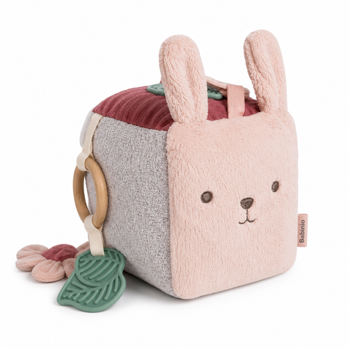 Babinio Baby Activity Cube - Plush Bunny Sensory Toy with Teether for Newborns 0+ Months