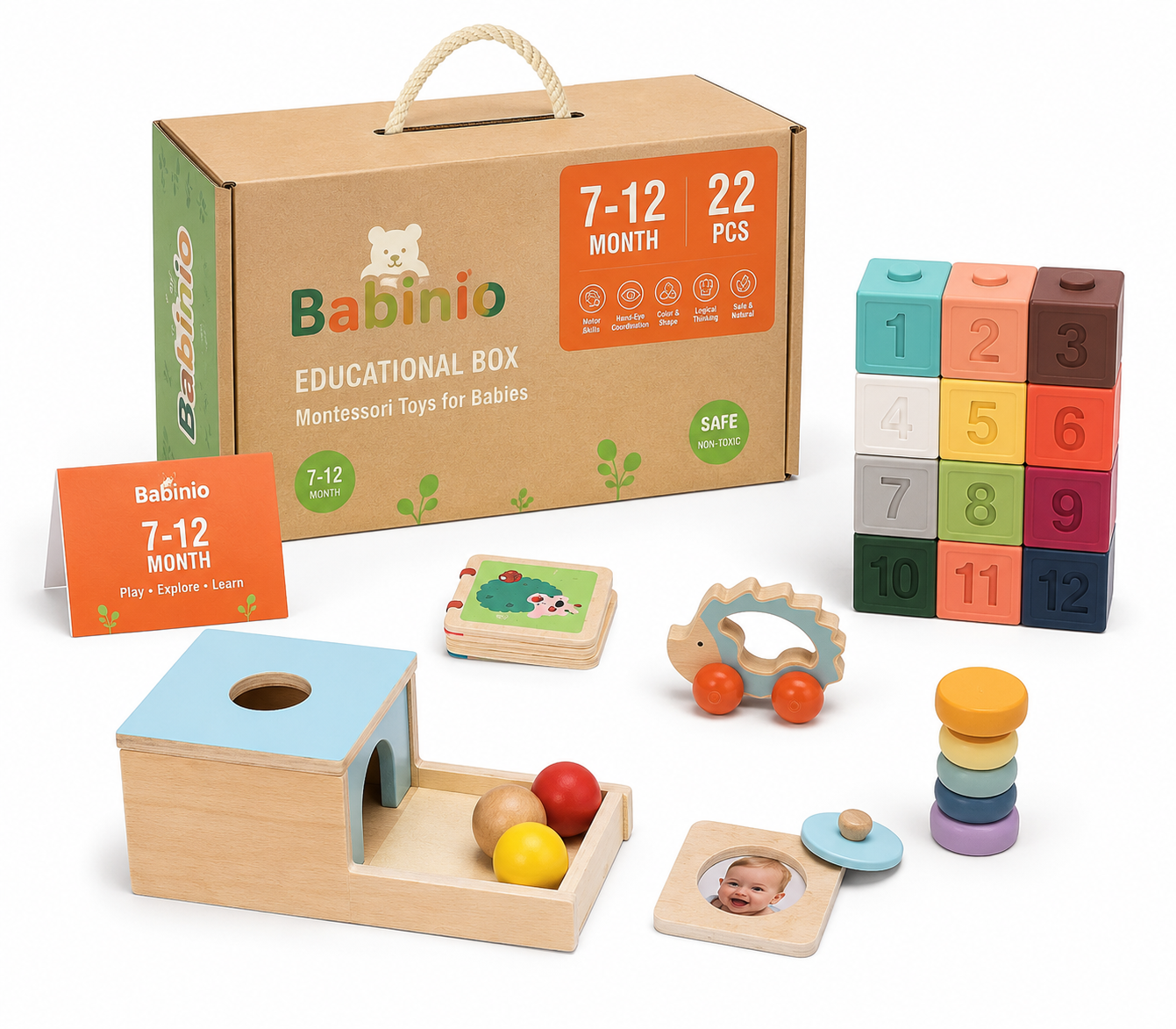 Babinio Educational Box - 22-Piece Montessori Toy Set for Babies 7-12 Months