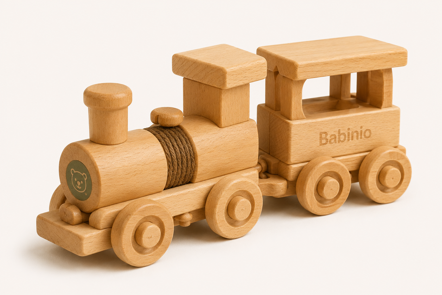 Babinio Wooden Train Toy - Natural Beech Engine & Carriage for Toddlers 12+ Months