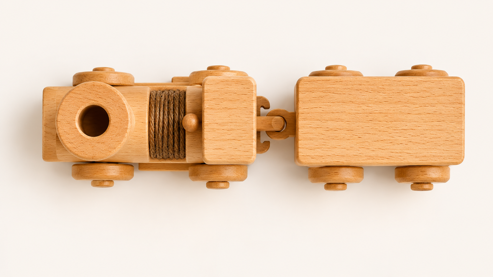 Babinio Wooden Train Toy - Natural Beech Engine & Carriage for Toddlers 12+ Months